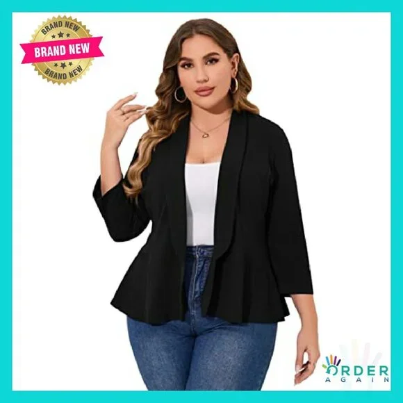 Plus Size Casual Blazer Open Front Long Sleeve Work Office Cardigan Jacket